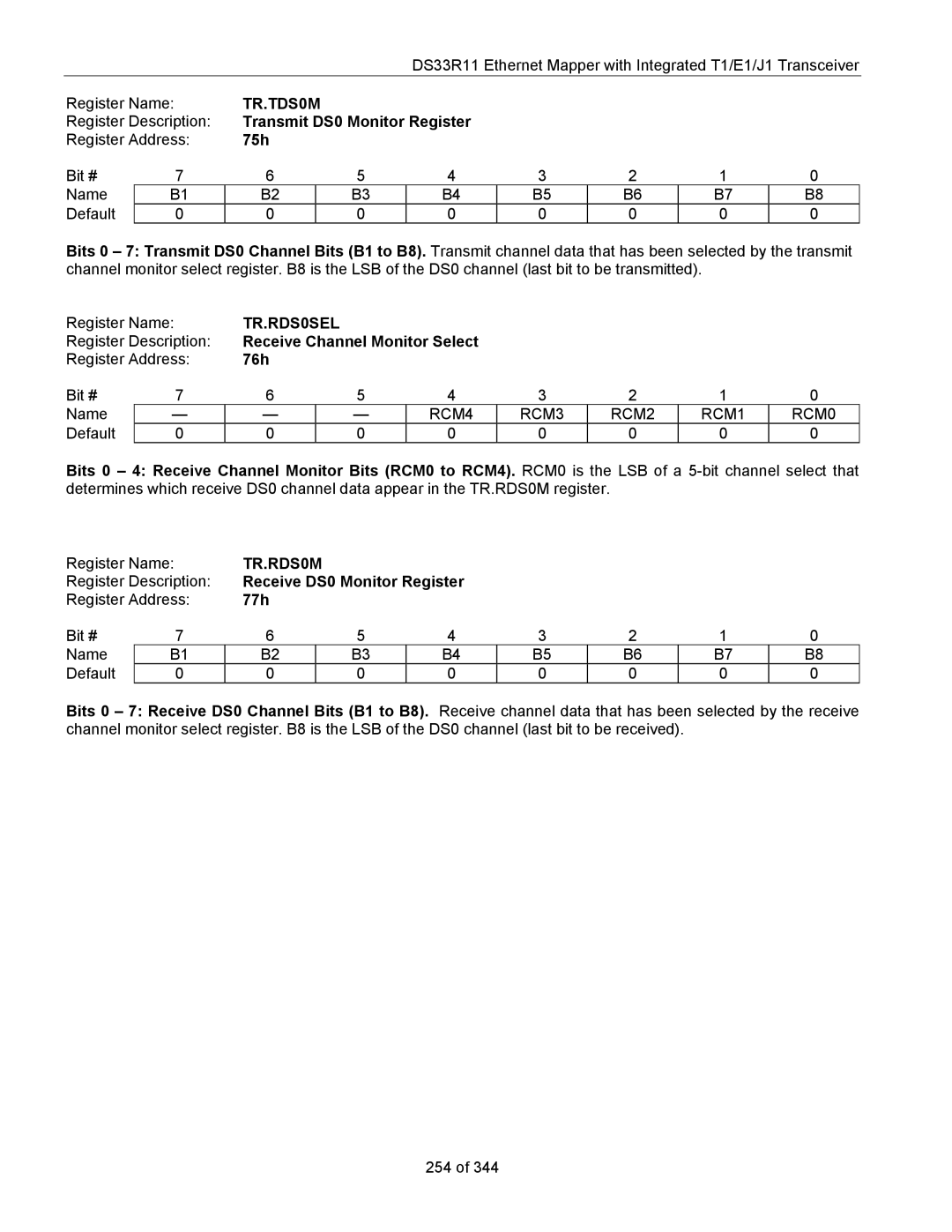 Maxim DS33R11 specifications TR.TDS0M, TR.RDS0SEL, TR.RDS0M 