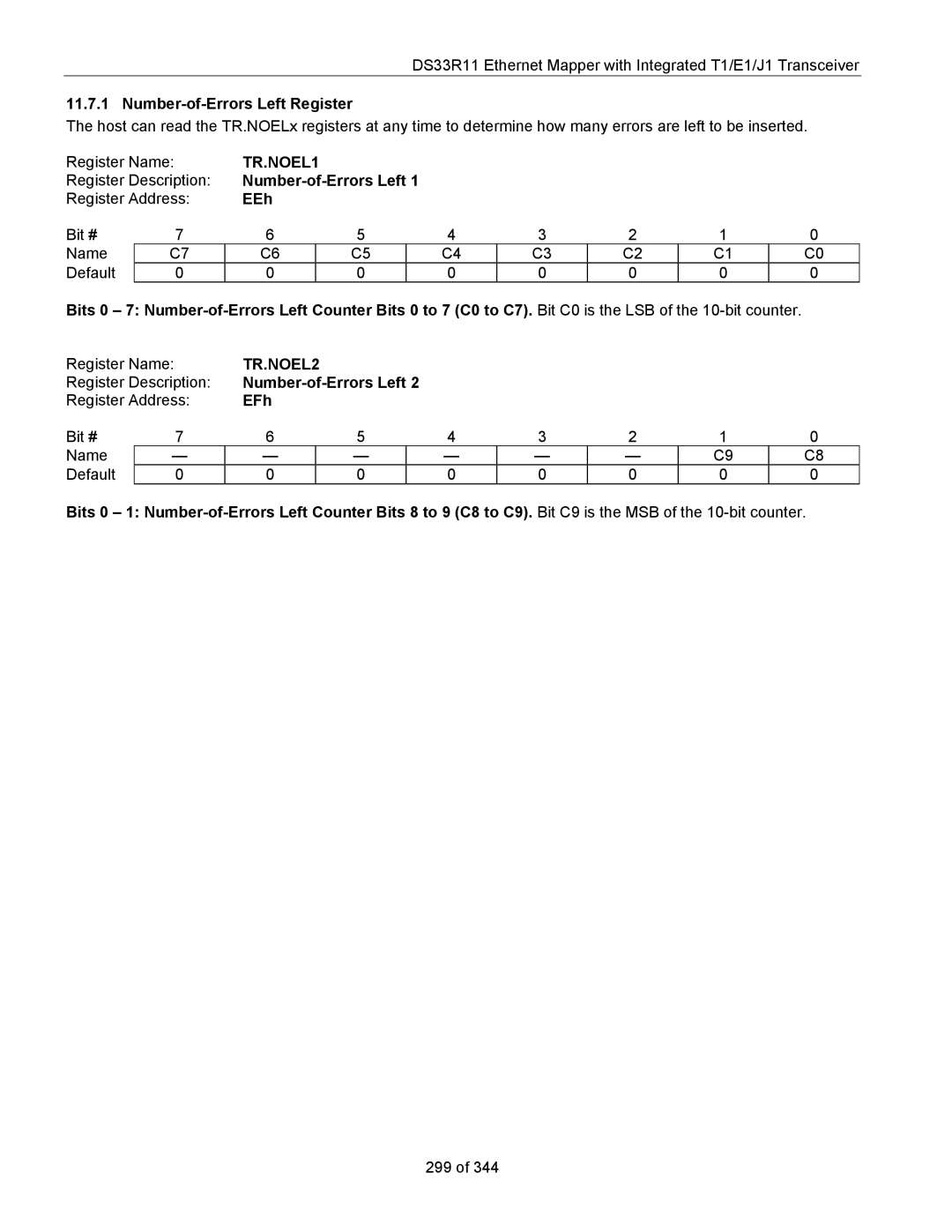 Maxim DS33R11 specifications TR.NOEL1, TR.NOEL2 