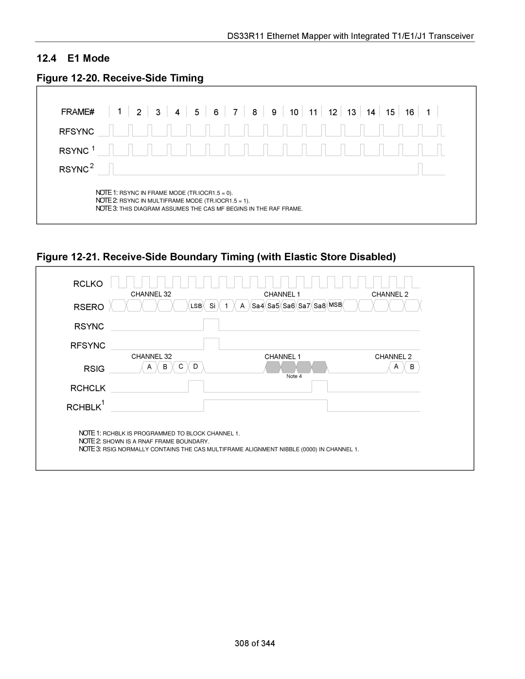 Maxim DS33R11 specifications 12.4 E1 Mode, FRAME# Rfsync Rsync 