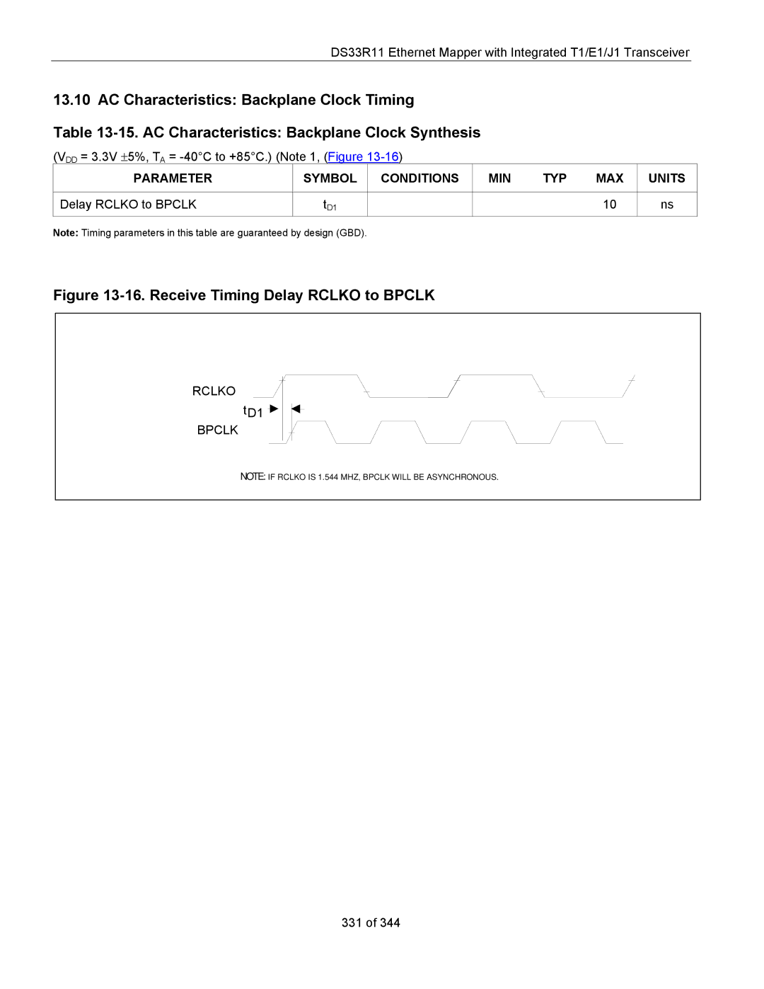 Maxim DS33R11 specifications Receive Timing Delay Rclko to Bpclk 