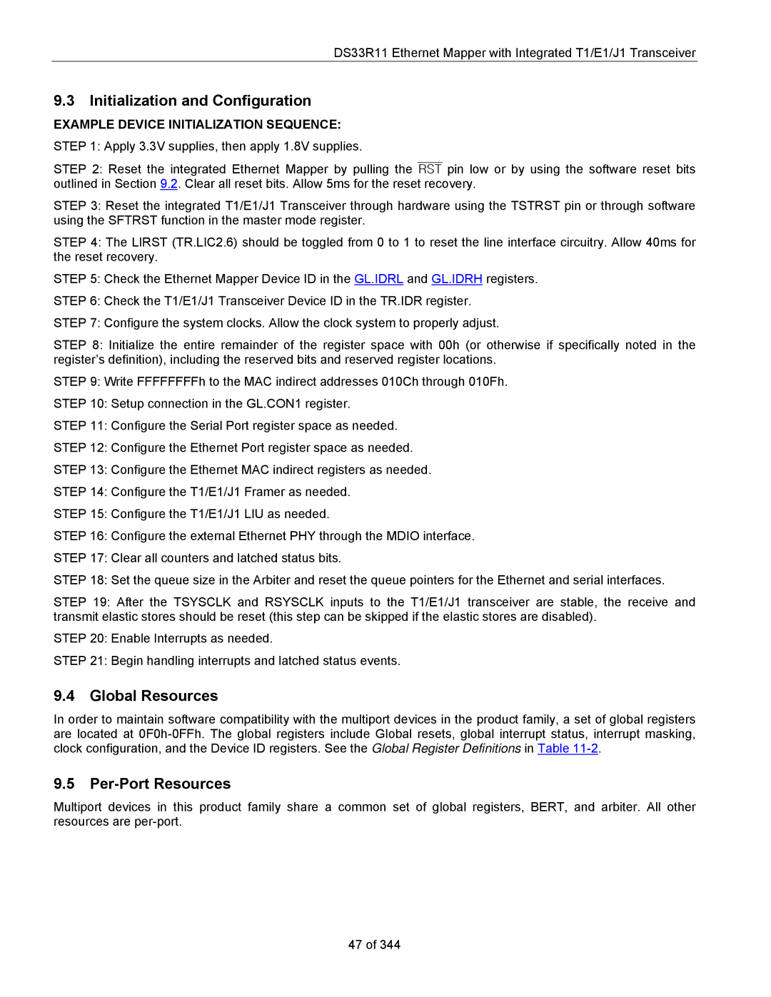 Maxim DS33R11 specifications Initialization and Configuration, Global Resources, Per-Port Resources 