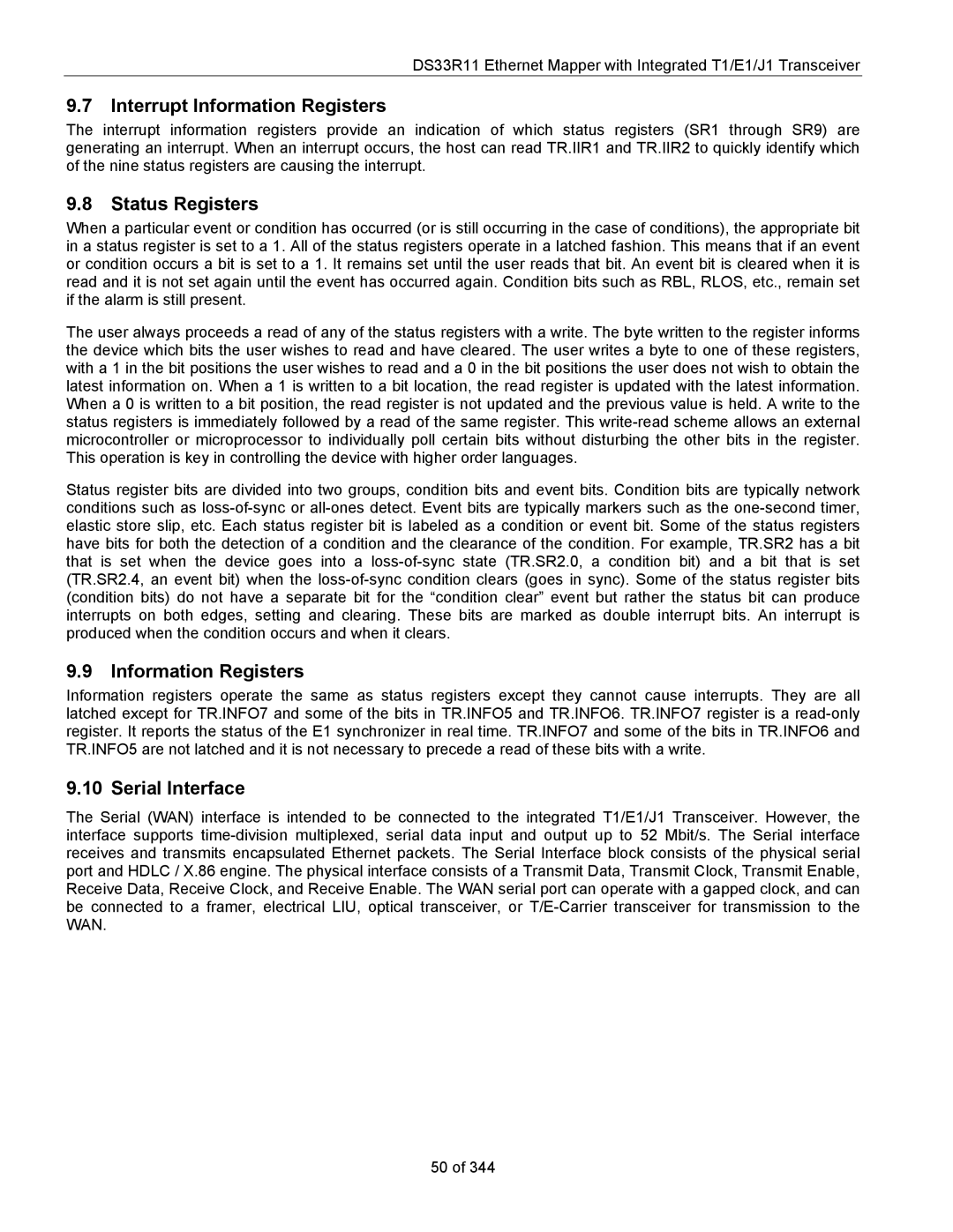 Maxim DS33R11 specifications Interrupt Information Registers, Status Registers, Serial Interface 