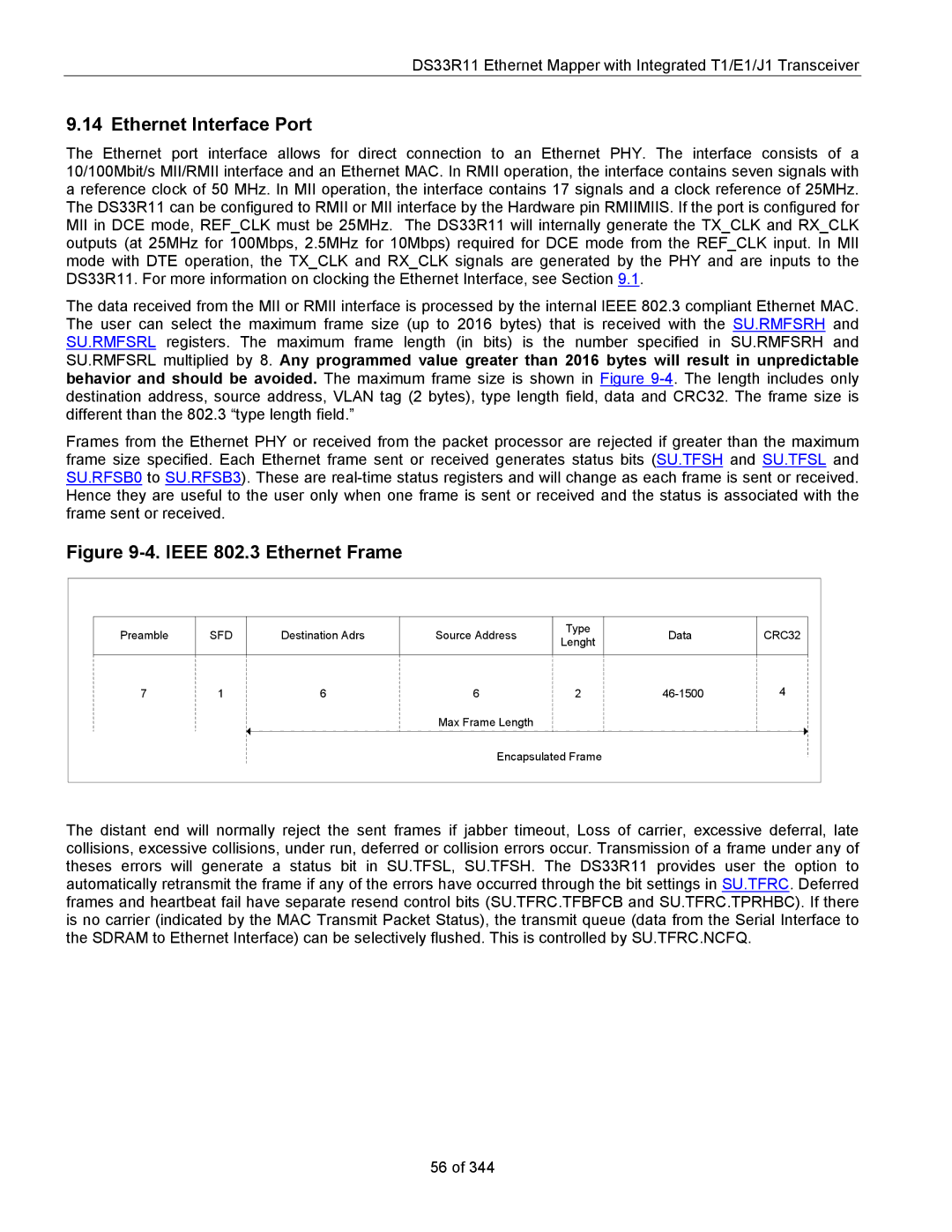 Maxim DS33R11 specifications Ethernet Interface Port, Ieee 802.3 Ethernet Frame 