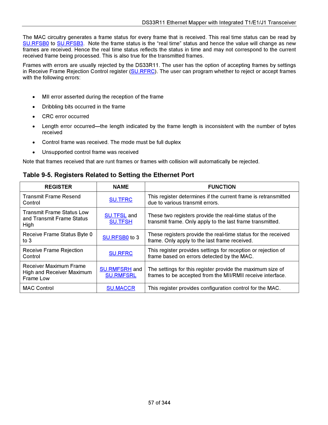 Maxim DS33R11 specifications Registers Related to Setting the Ethernet Port, Register Name Function 