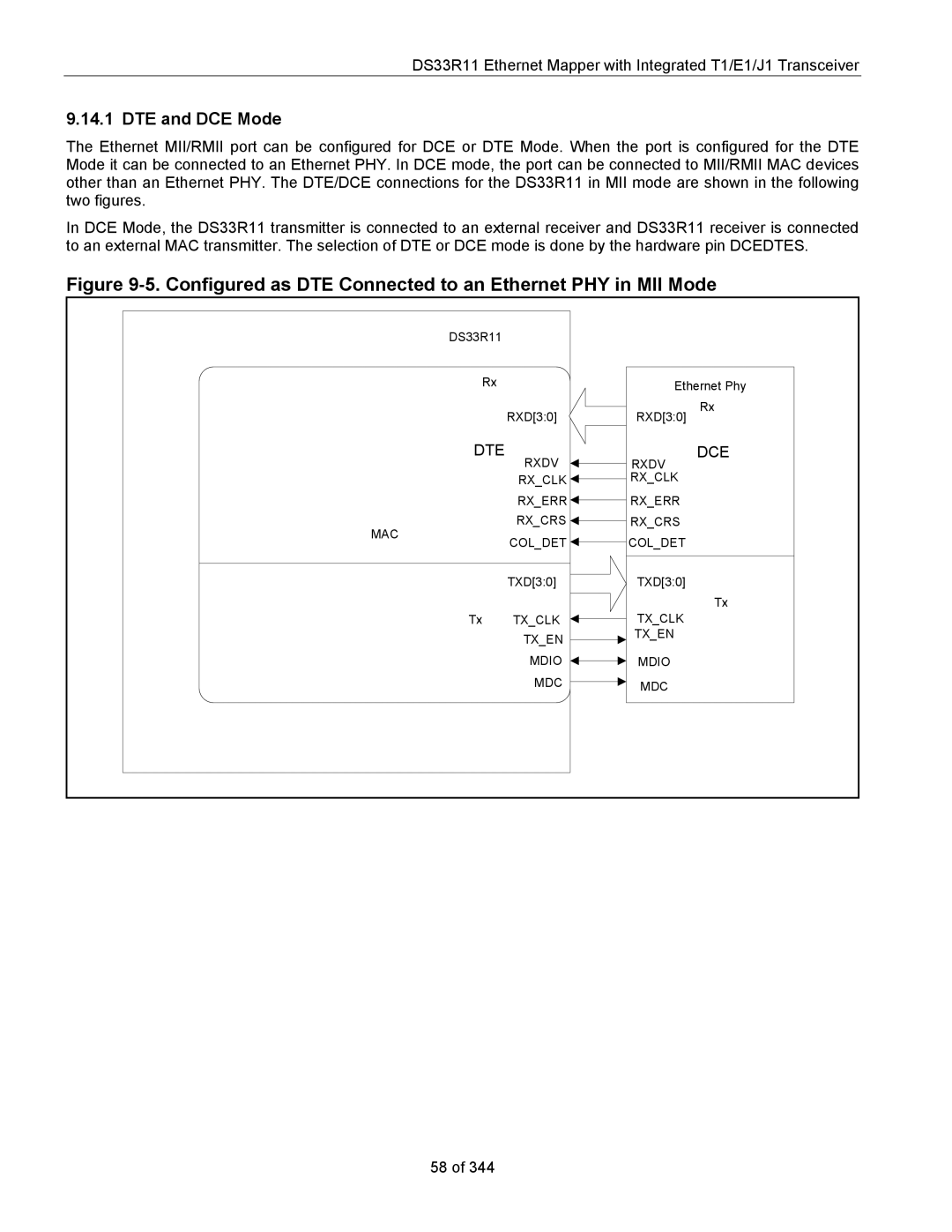 Maxim DS33R11 specifications Configured as DTE Connected to an Ethernet PHY in MII Mode, DTE and DCE Mode 