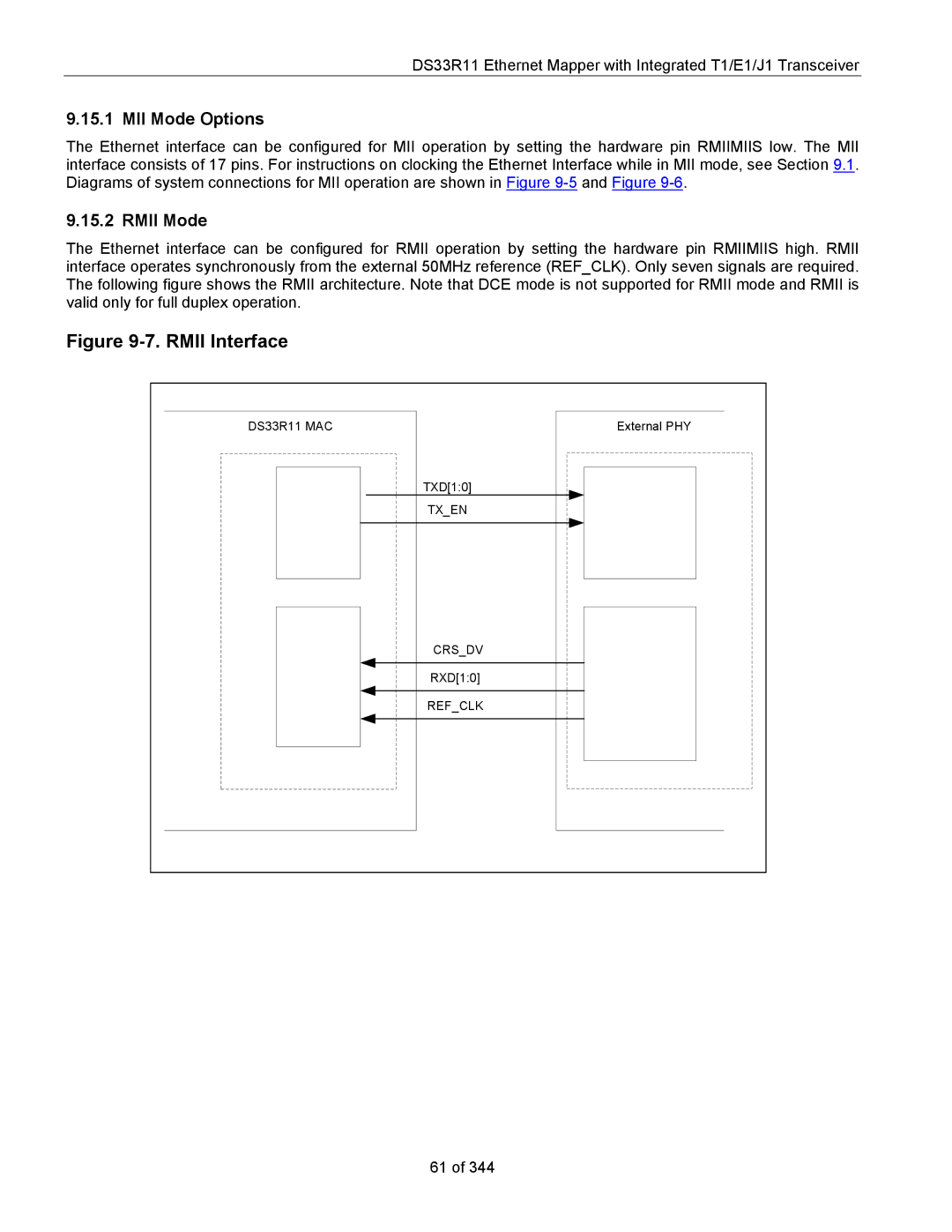 Maxim DS33R11 specifications MII Mode Options, Rmii Mode 