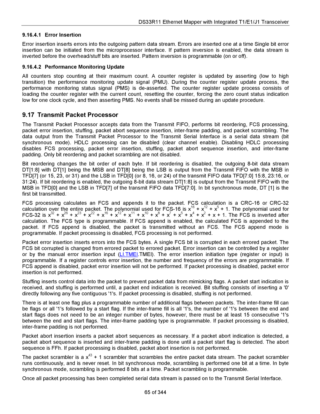 Maxim DS33R11 specifications Transmit Packet Processor, Error Insertion, Performance Monitoring Update 