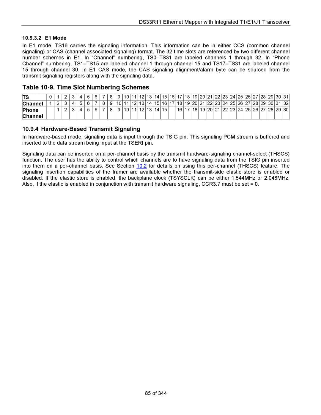 Maxim DS33R11 Time Slot Numbering Schemes, Hardware-Based Transmit Signaling, 10.9.3.2 E1 Mode, Channel Phone 