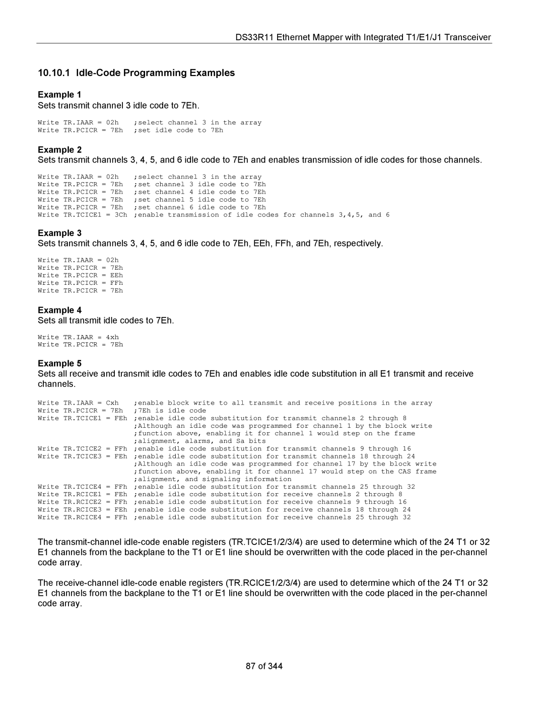 Maxim DS33R11 specifications Idle-Code Programming Examples 