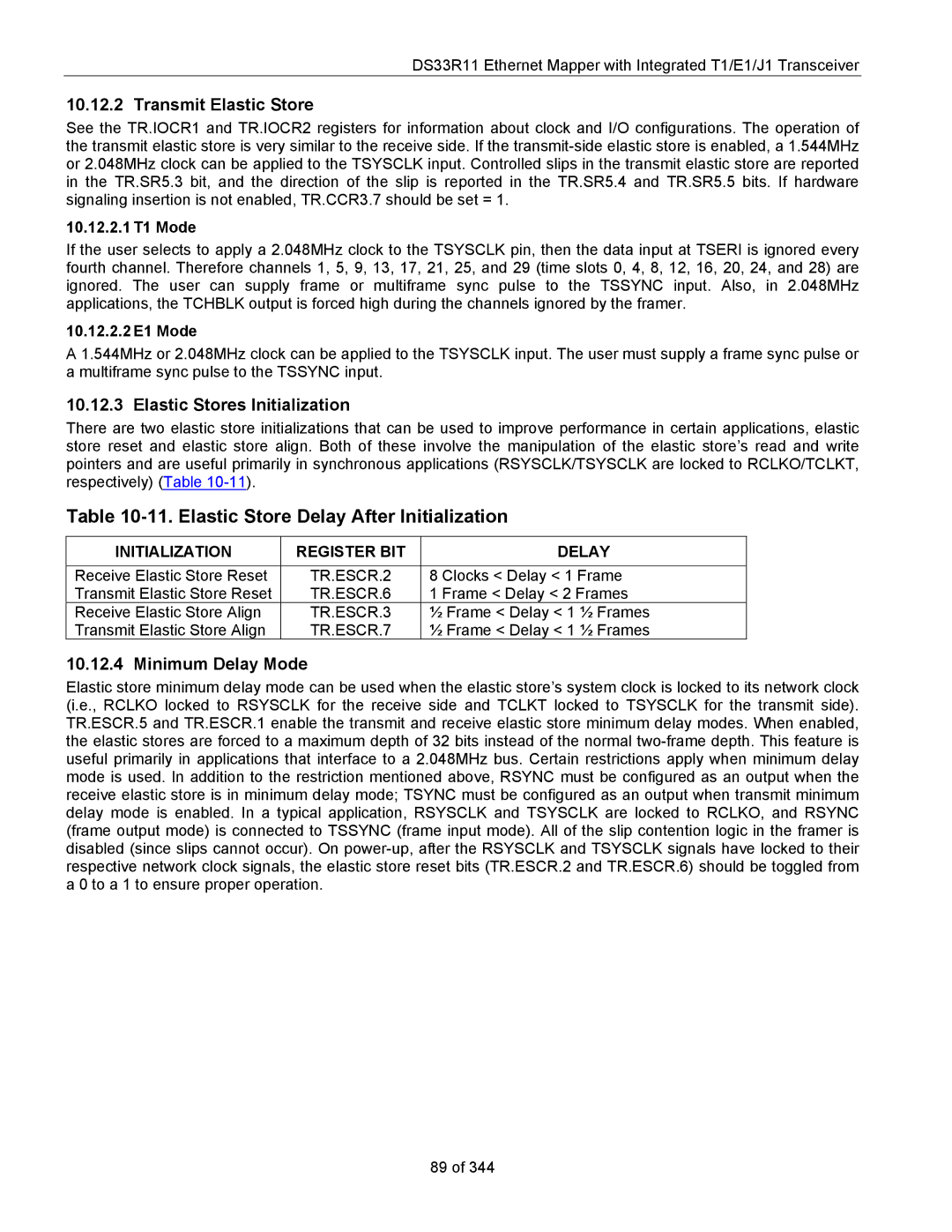 Maxim DS33R11 Elastic Store Delay After Initialization, Transmit Elastic Store, Elastic Stores Initialization 