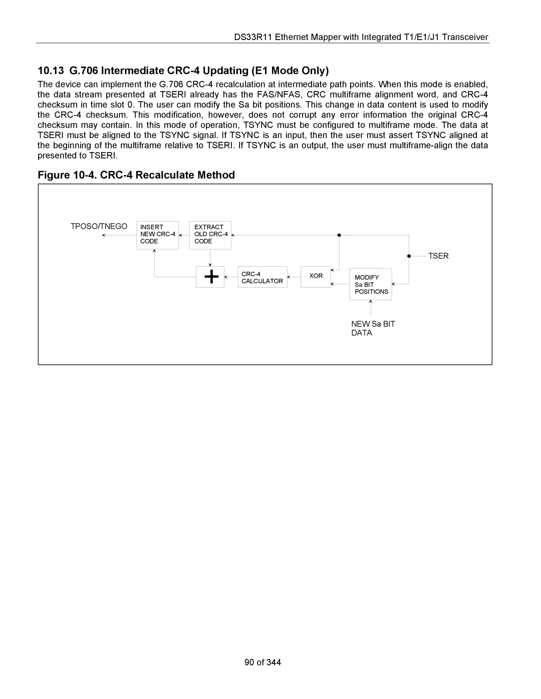 Maxim DS33R11 specifications 10.13 G.706 Intermediate CRC-4 Updating E1 Mode Only, CRC-4 Recalculate Method 