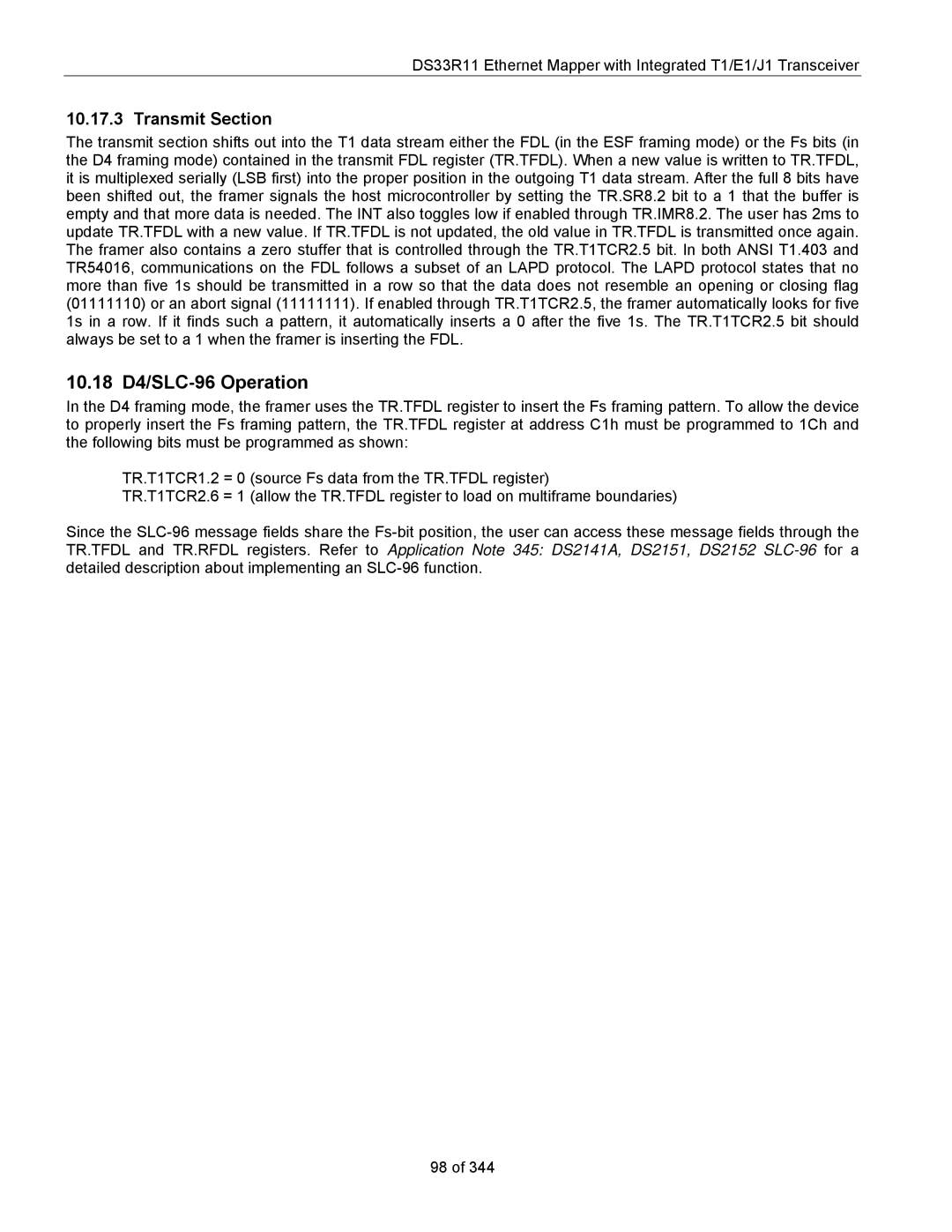 Maxim DS33R11 specifications 10.18 D4/SLC-96 Operation, Transmit Section 