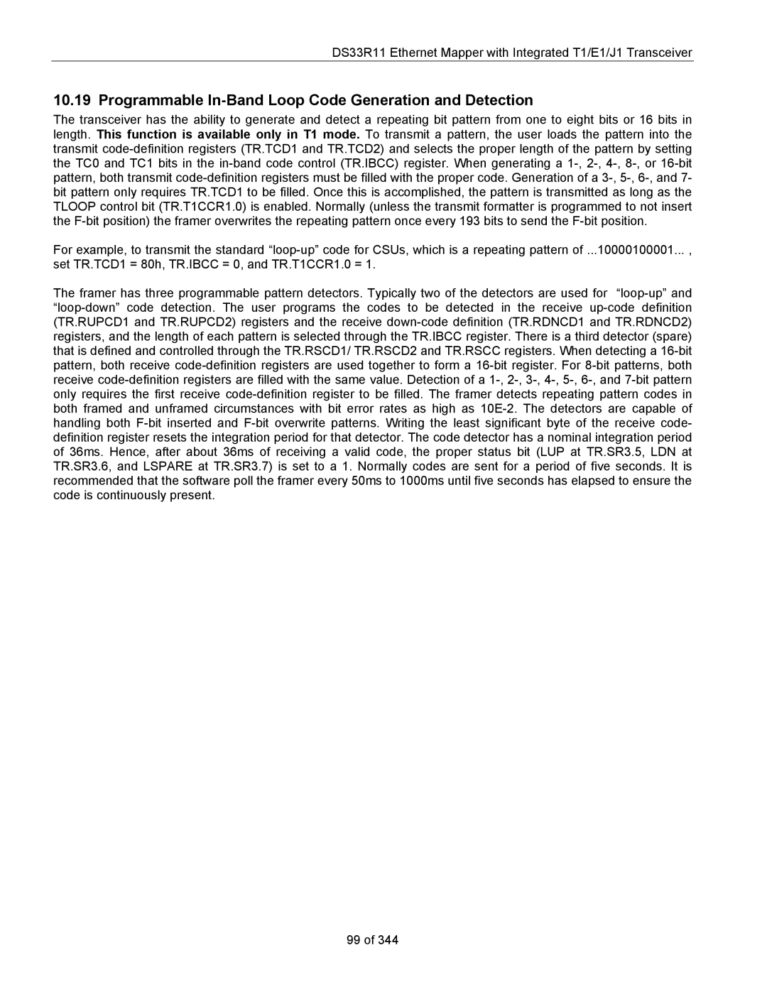 Maxim DS33R11 specifications Programmable In-Band Loop Code Generation and Detection 