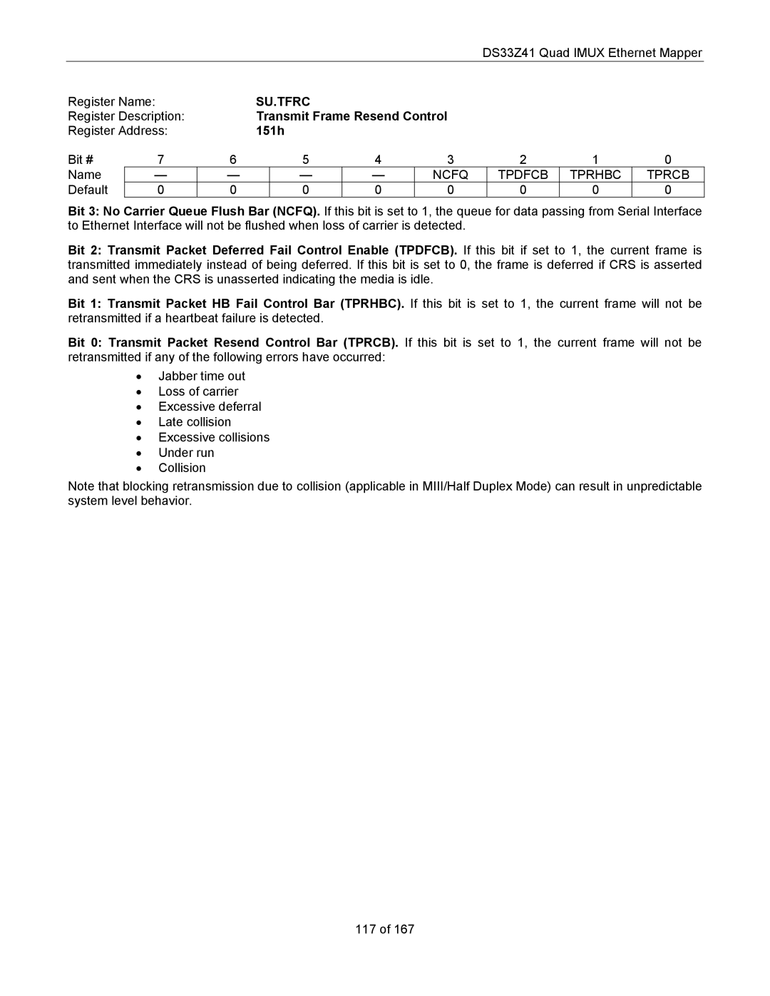 Maxim DS33Z41 specifications Su.Tfrc, Transmit Frame Resend Control, 151h, Ncfq Tprhbc Tprcb 