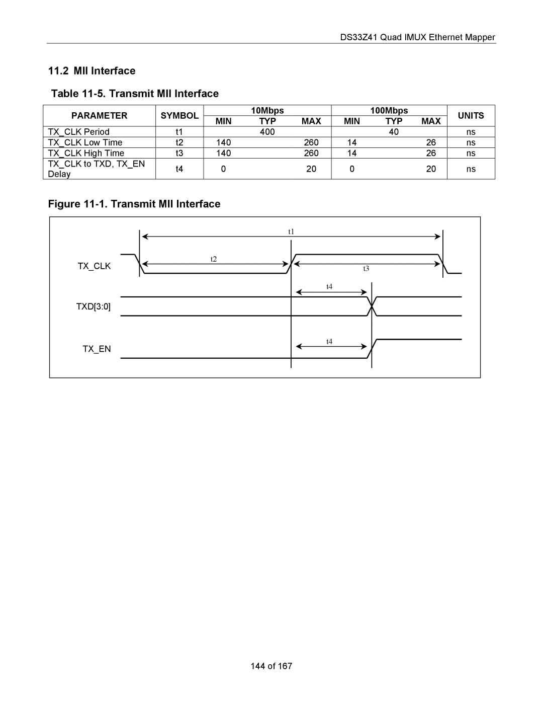 Maxim DS33Z41 specifications MII Interface Transmit MII Interface, Parameter Symbol, 10Mbps 100Mbps, Min Typ Max 