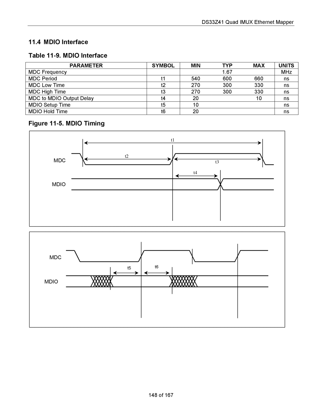 Maxim DS33Z41 specifications Mdio Interface -9. Mdio Interface, Parameter Symbol MIN TYP MAX Units, MDC Mdio 