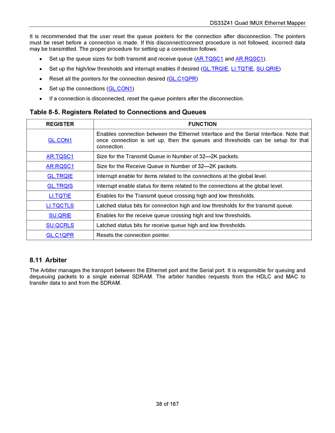 Maxim DS33Z41 specifications Registers Related to Connections and Queues, Arbiter, Register Function 