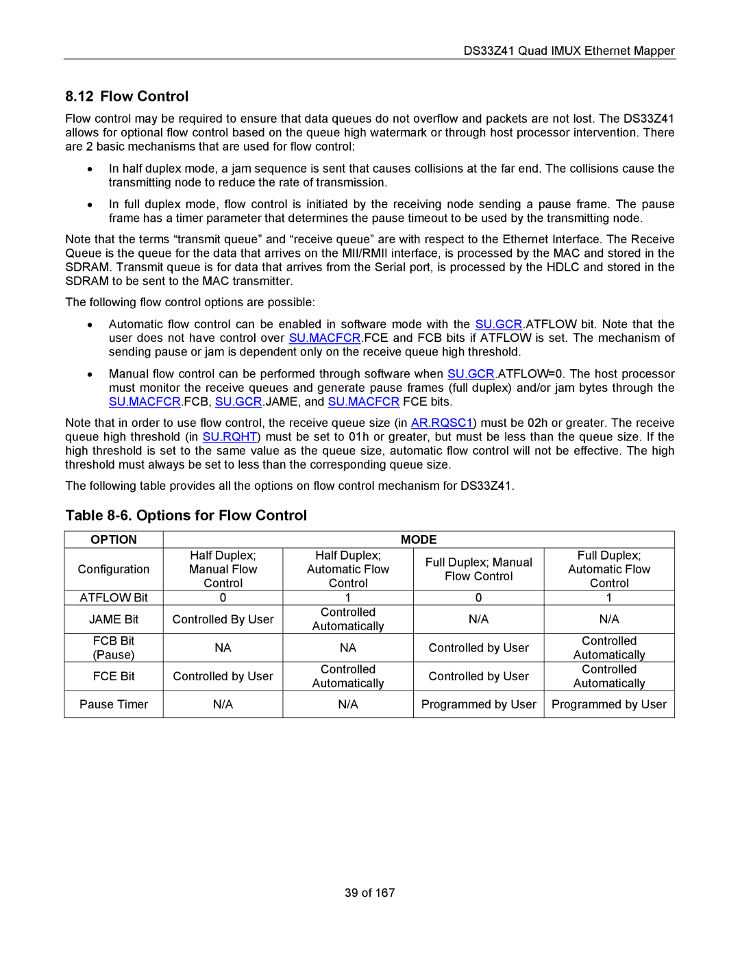 Maxim DS33Z41 specifications Options for Flow Control, Option Mode 