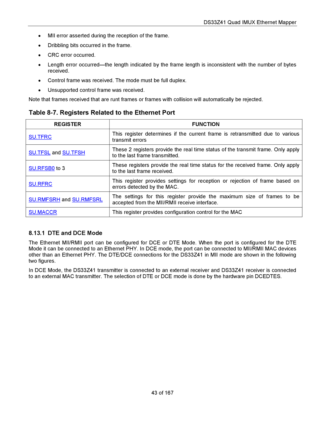 Maxim DS33Z41 specifications Registers Related to the Ethernet Port, DTE and DCE Mode 