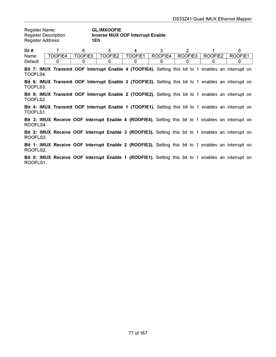 Maxim DS33Z41 specifications Gl.Imxoofie, Inverse MUX OOF Interrupt Enable, 1Eh 