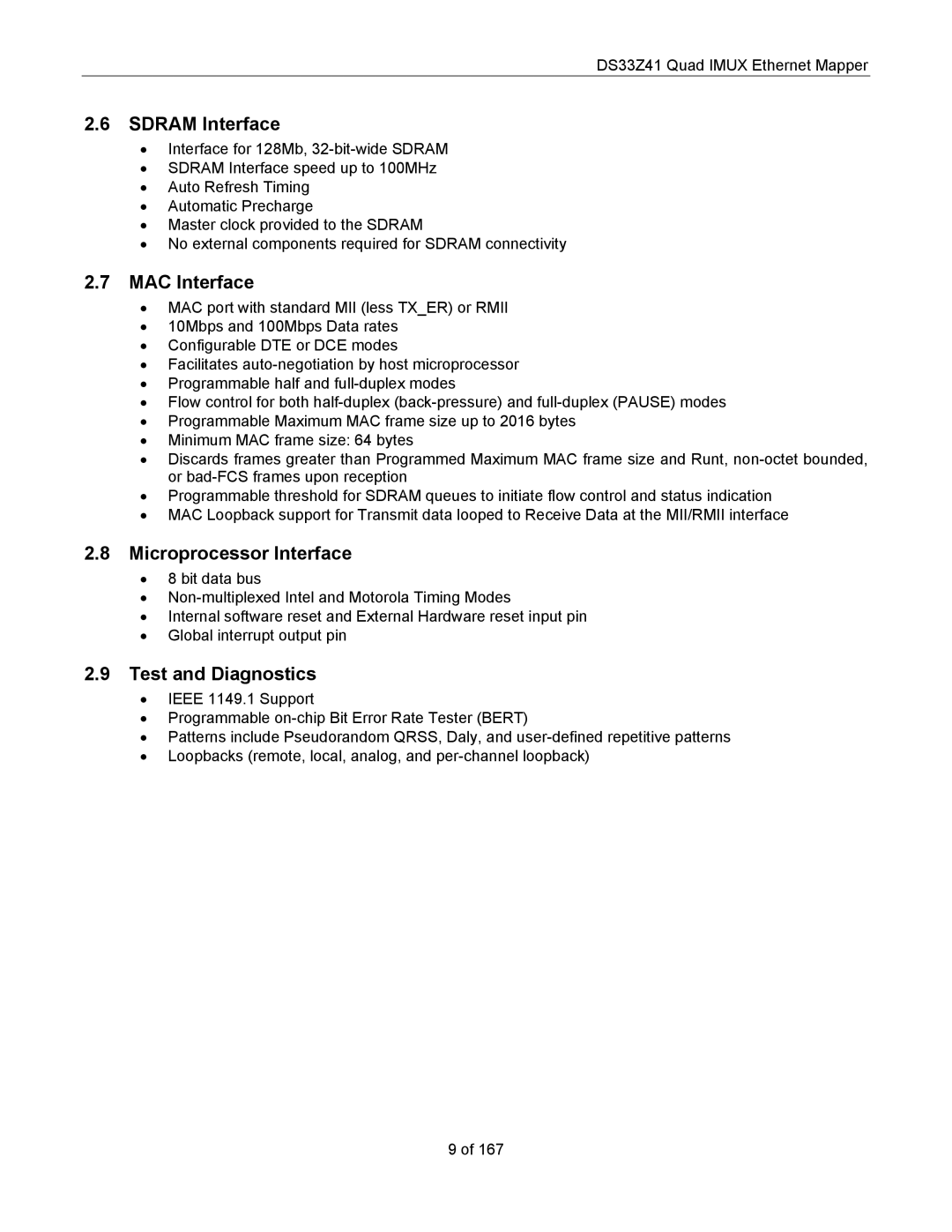 Maxim DS33Z41 specifications Sdram Interface, MAC Interface, Microprocessor Interface, Test and Diagnostics 