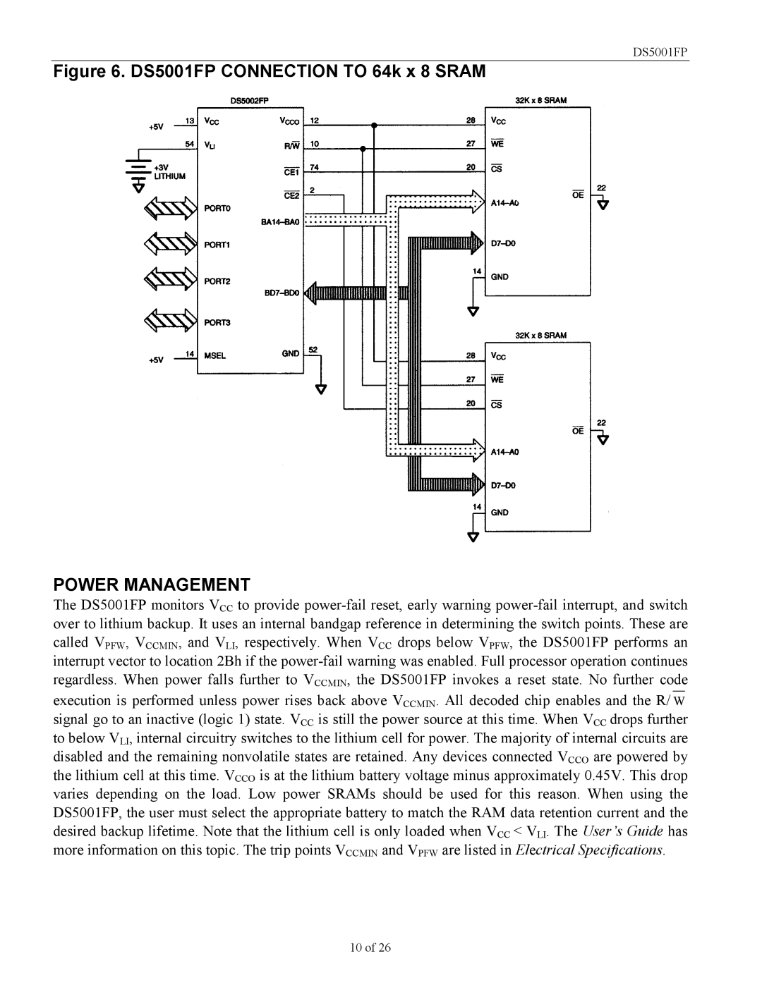 Maxim specifications DS5001FP Connection to 64k x 8 Sram, Power Management 