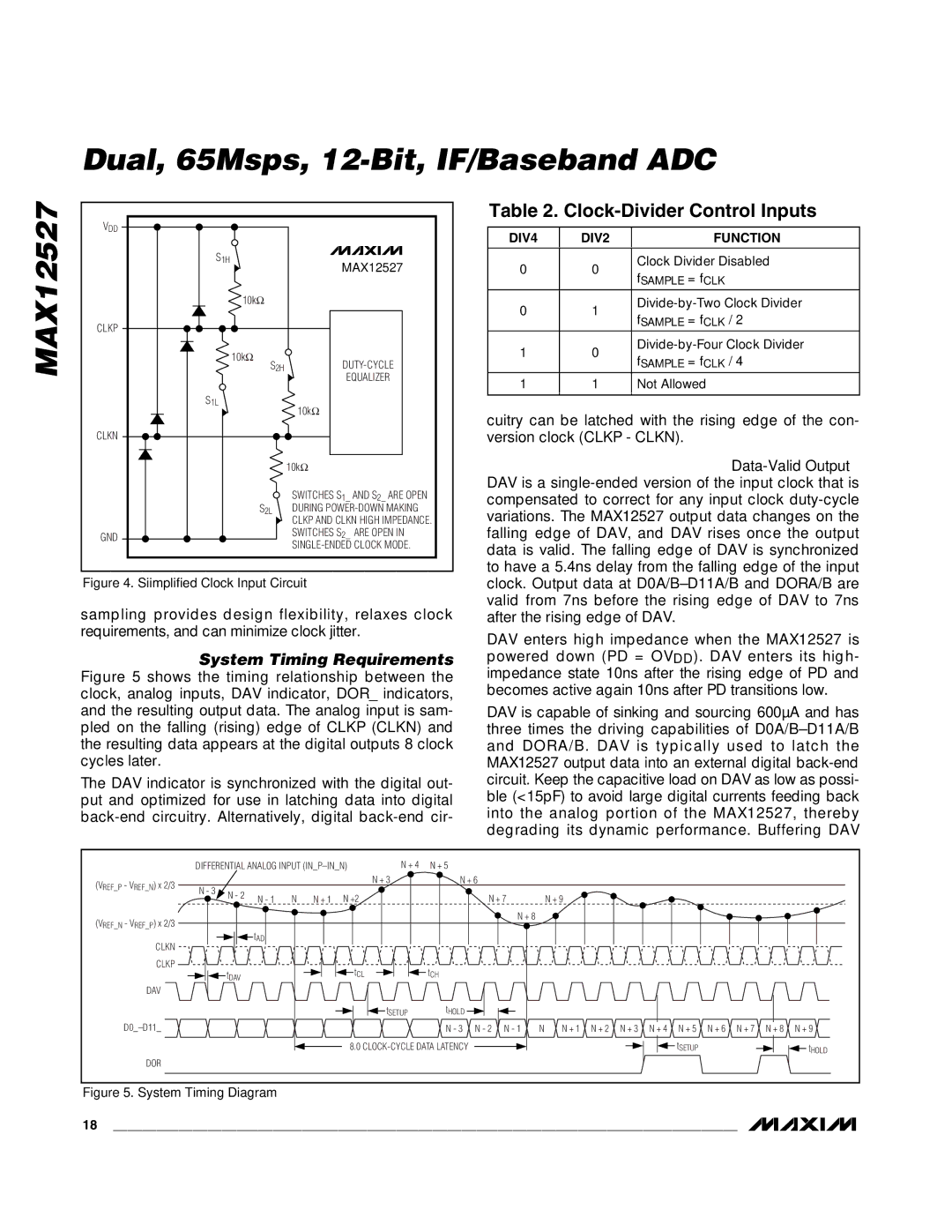 Maxim MAX12527 manual System Timing Requirements, DIV4 DIV2 Function 