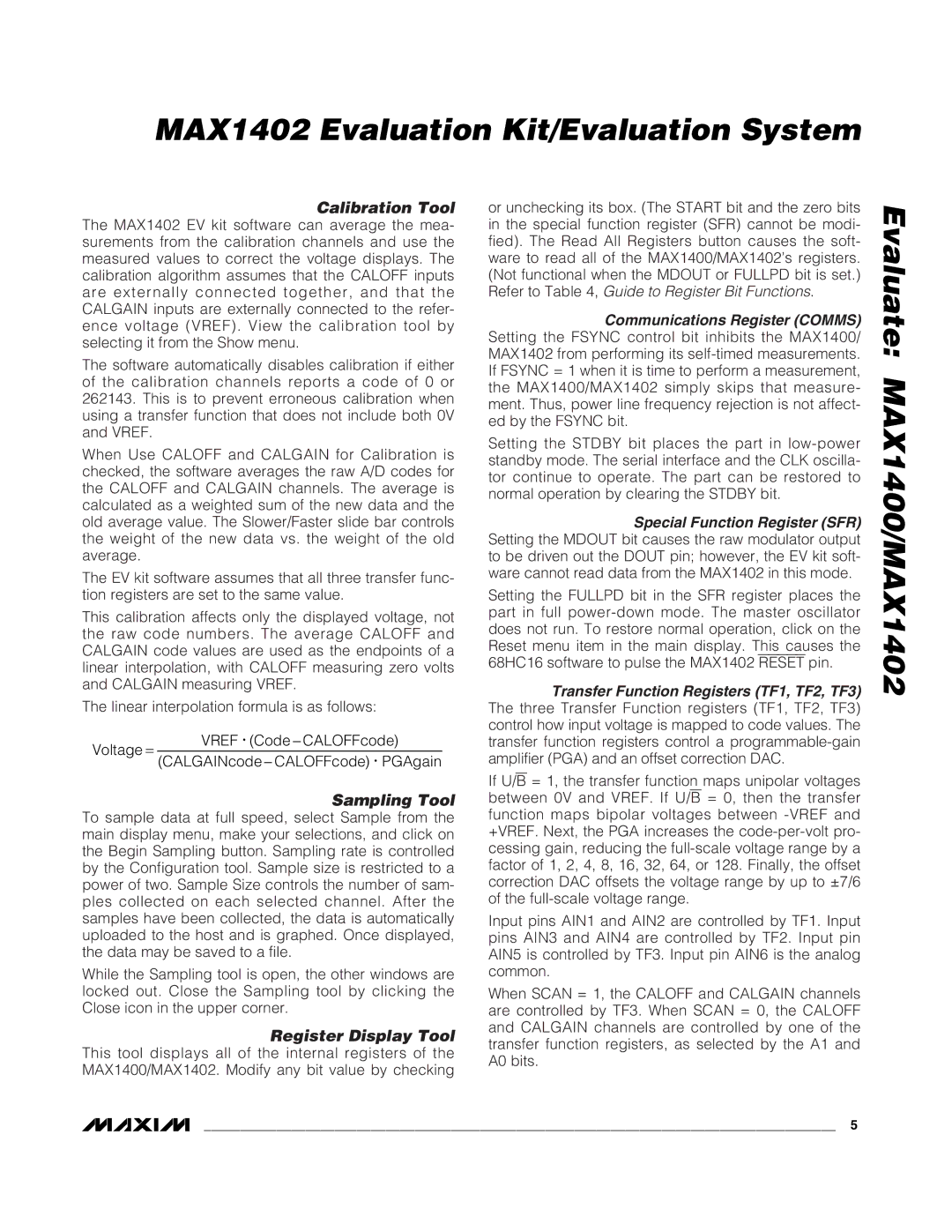 Maxim MAX1402 manual Calibration Tool, Sampling Tool, Register Display Tool 
