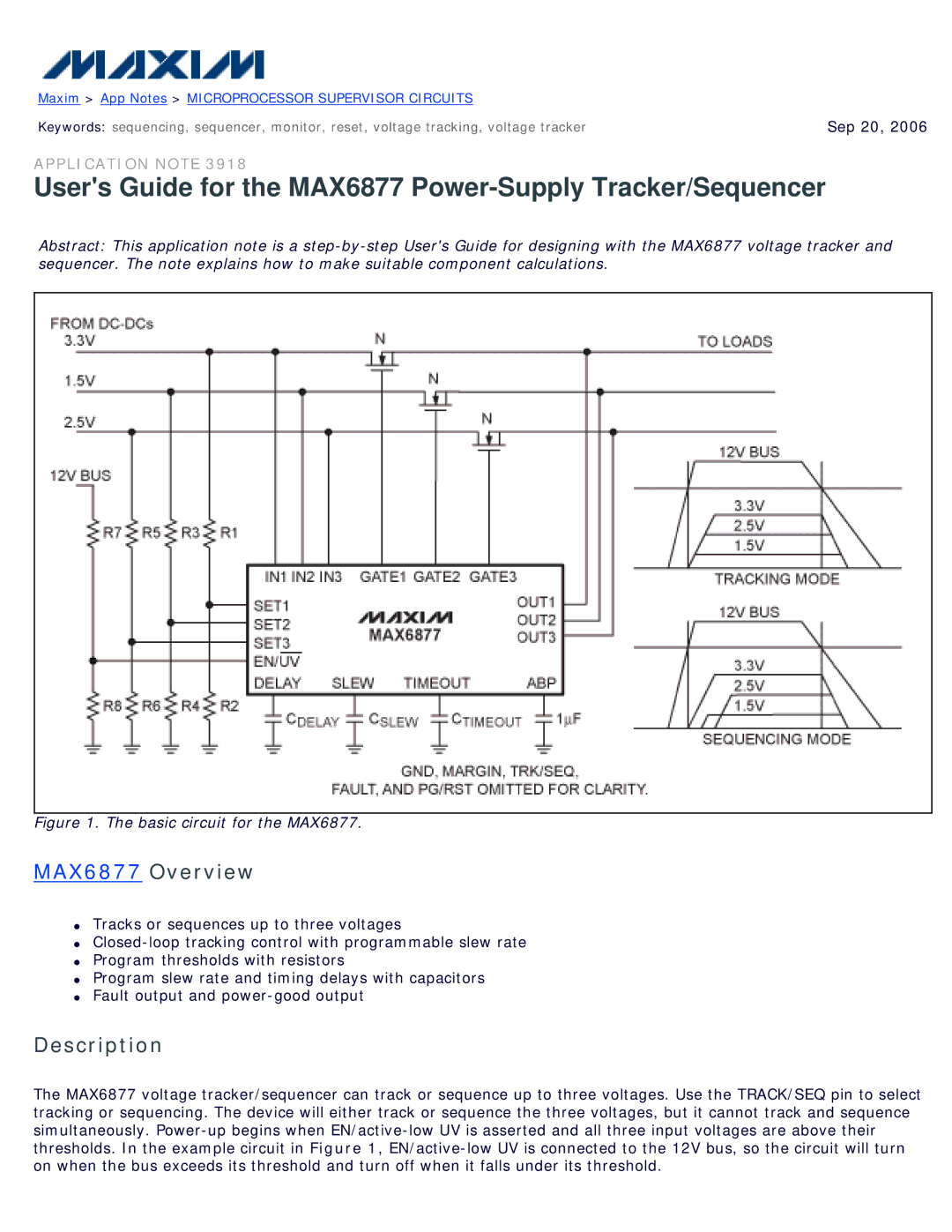 Maxim manual Users Guide for the MAX6877 Power-Supply Tracker/Sequencer, MAX6877 Overview, Description 