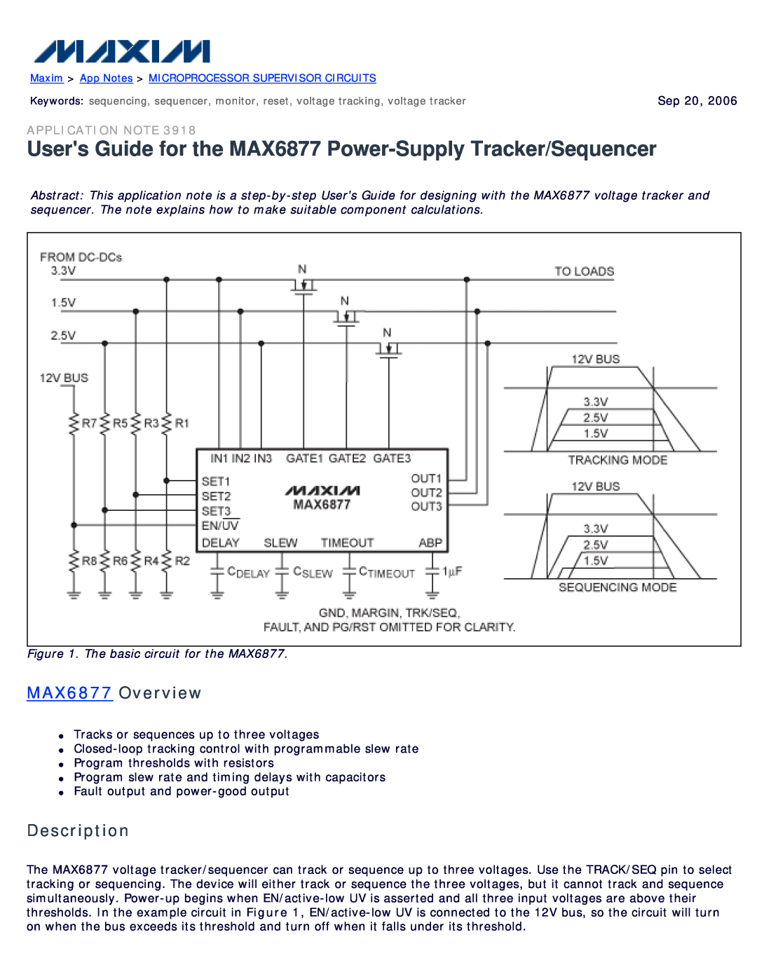 Maxim manual Users Guide for the MAX6877 Power-Supply Tracker/Sequencer, MAX6877 Overview, Description 