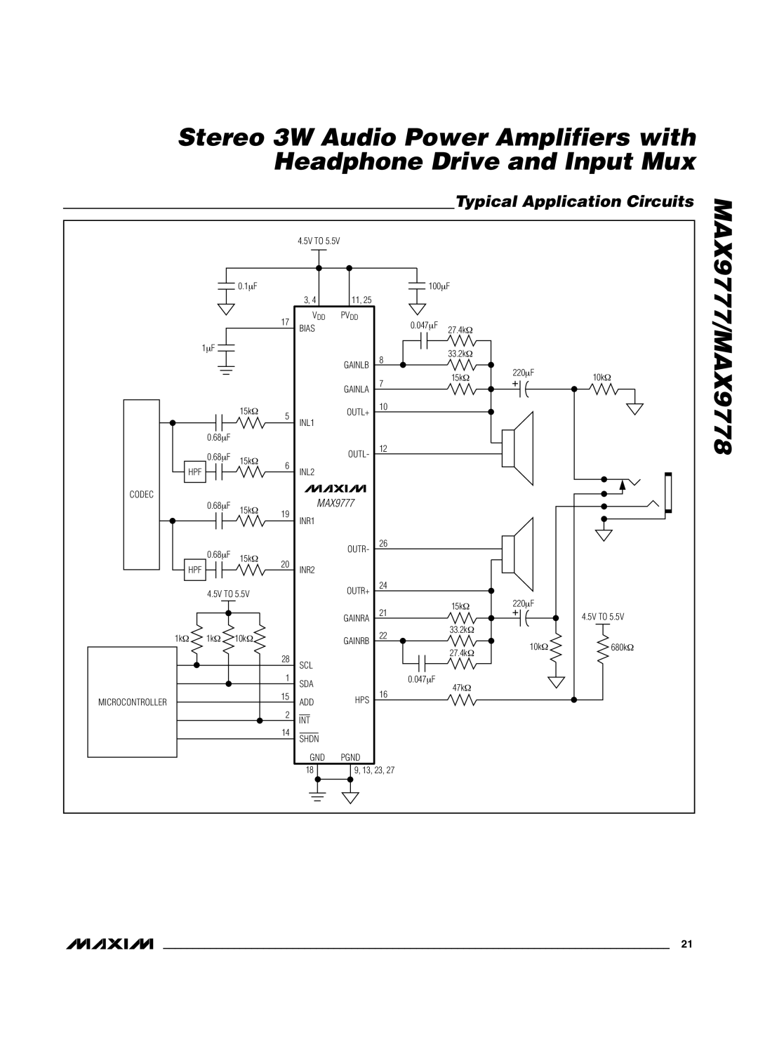 Maxim MAX9778 manual Typical Application Circuits, MAX9777 