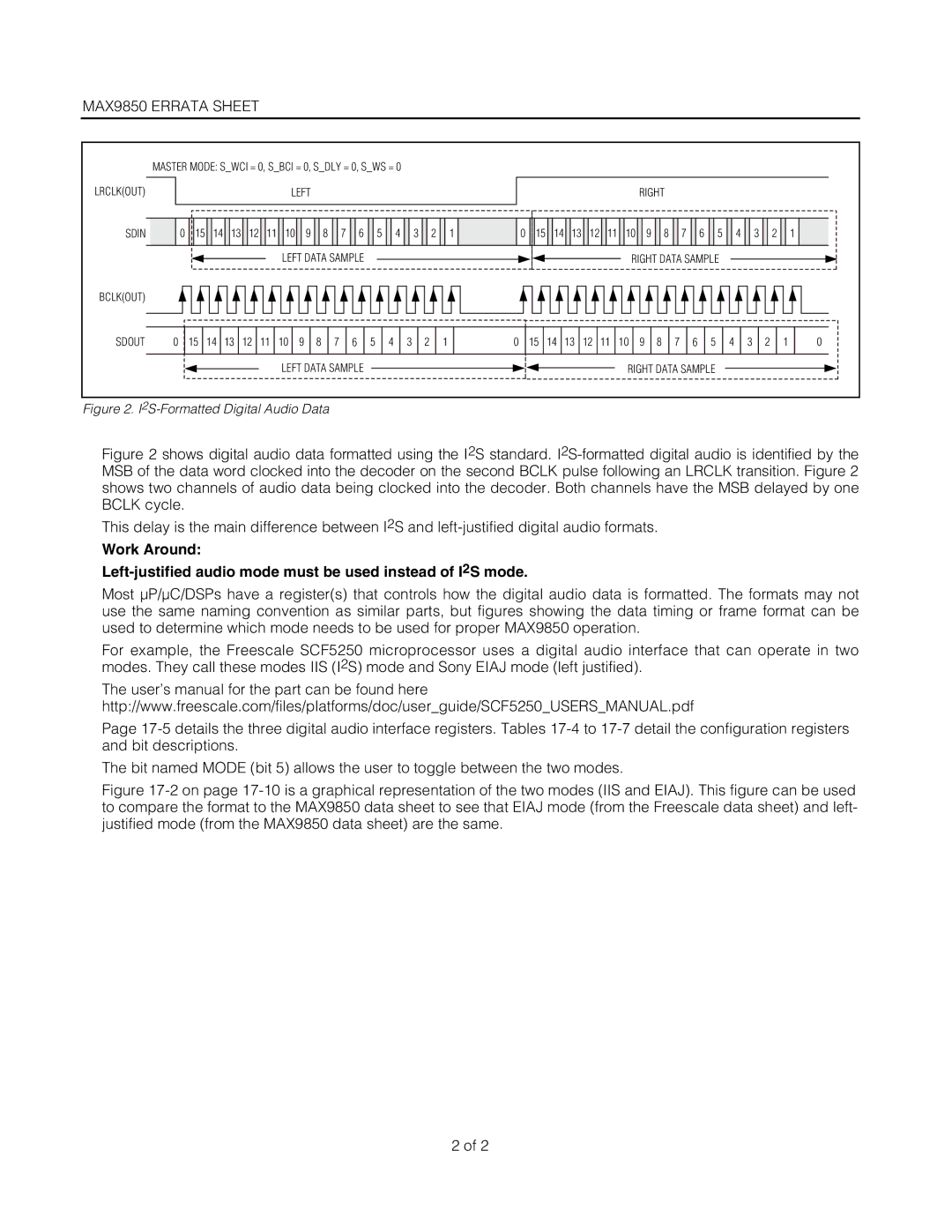 Maxim manual MAX9850 Errata Sheet, I2S-Formatted Digital Audio Data 