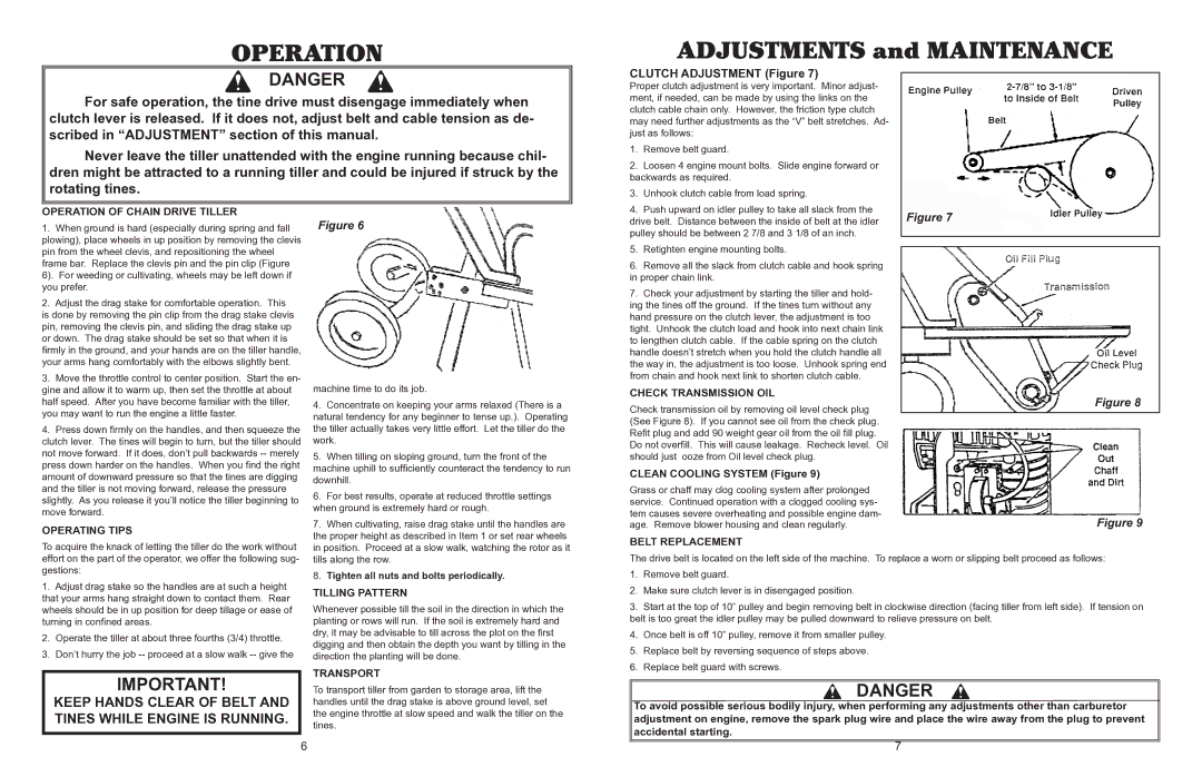 Maxim MS50B, MS30B, MS50BR Operation, Adjustments and Maintenance, Clutch Adjustment Figure, Clean Cooling System Figure 