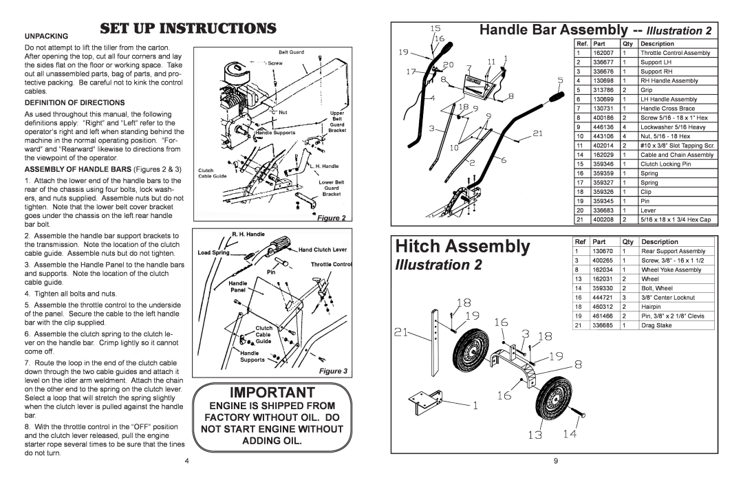 Maxim MS50B, MS30B, MS50BR warranty Hitch Assembly, Set Up Instructions, Handle Bar Assembly -- Illustration 
