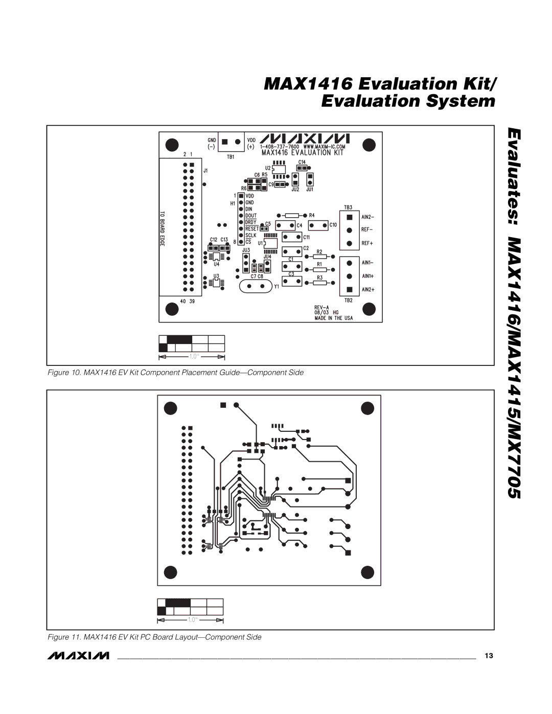 Maxim MAX1416EVC16, MX7705EUE, MAX1415EUE manual MAX1416 EV Kit Component Placement Guide-Component Side 