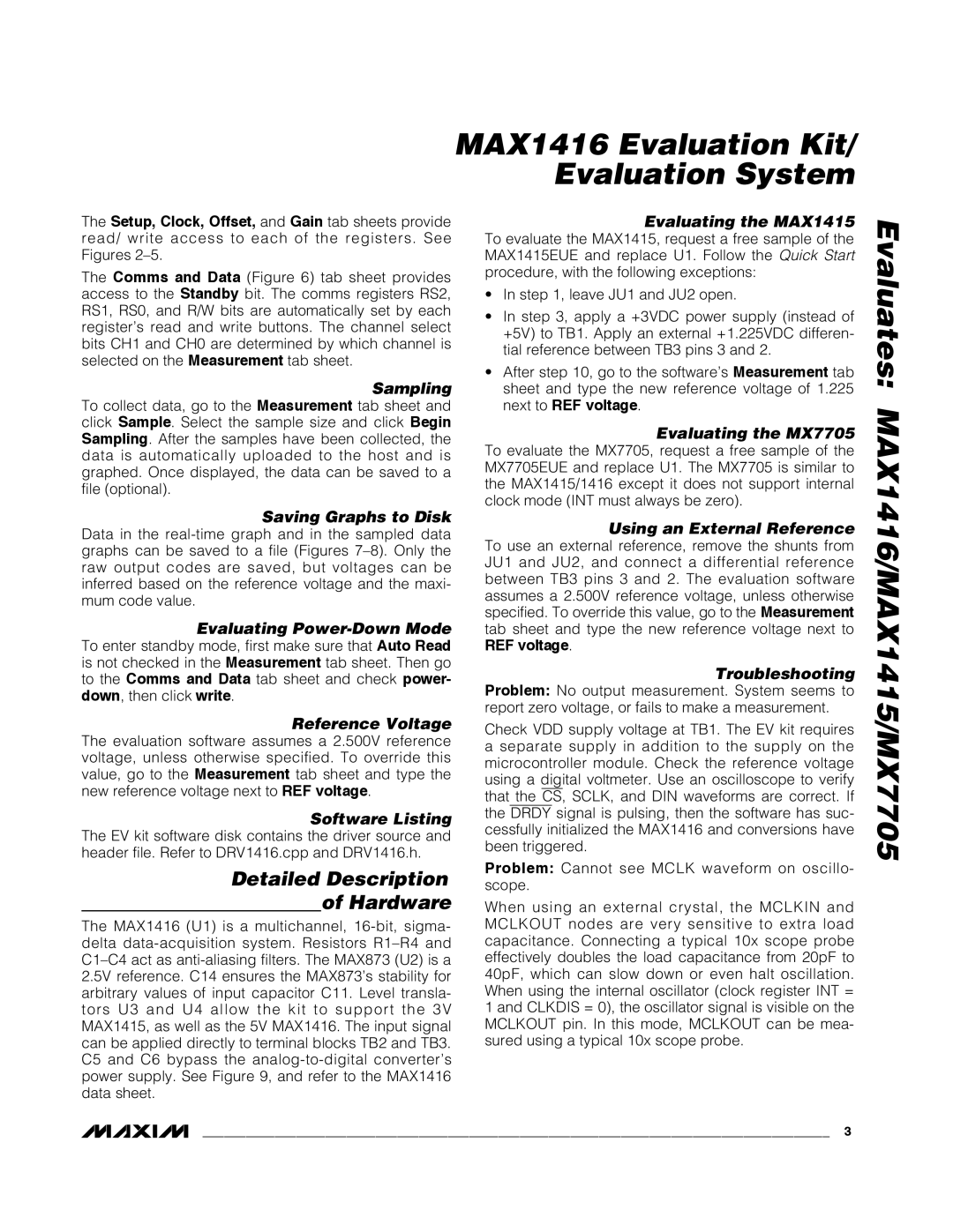 Maxim MX7705EUE, MAX1416EVC16, MAX1415EUE manual MAX1416/MAX1415/MX7705 