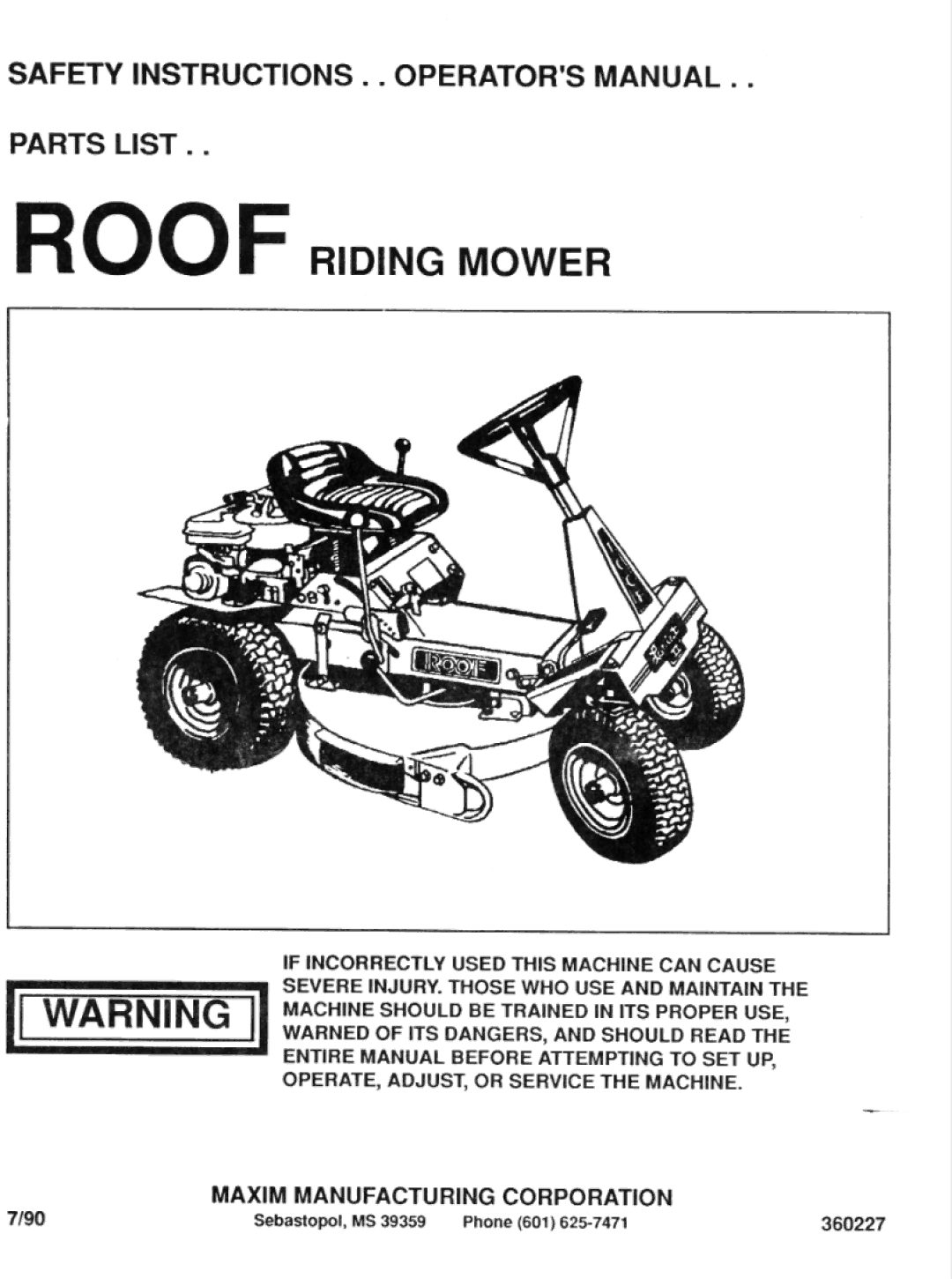 Maxim Riding Mower manual 