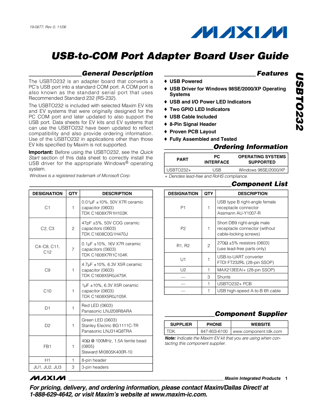 Maxim USBTO232 quick start 