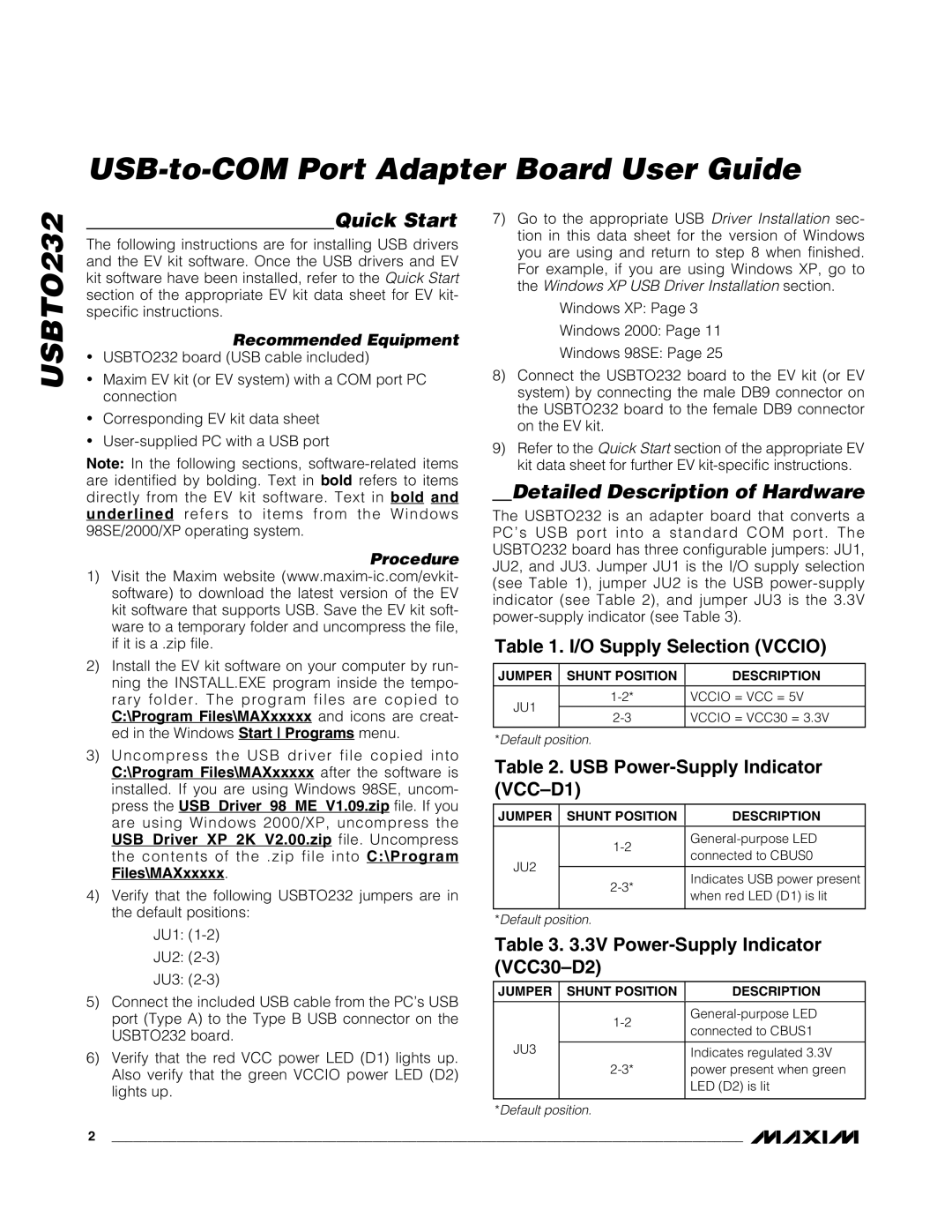 Maxim USBTO232 quick start Quick Start 