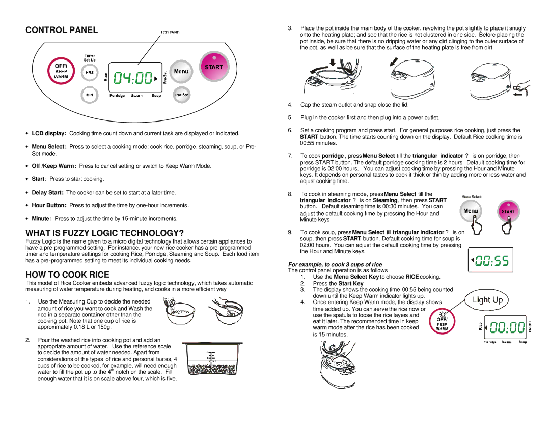 Maximatic B701T instruction manual Control Panel, What is Fuzzy Logic TECHNOLOGY?, HOW to Cook Rice 