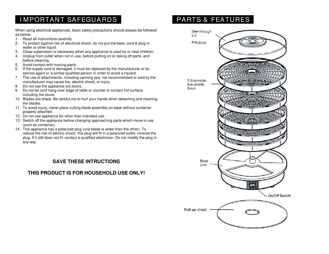 Maximatic EFD-1010 instruction manual Important Safeguards Parts & Features 