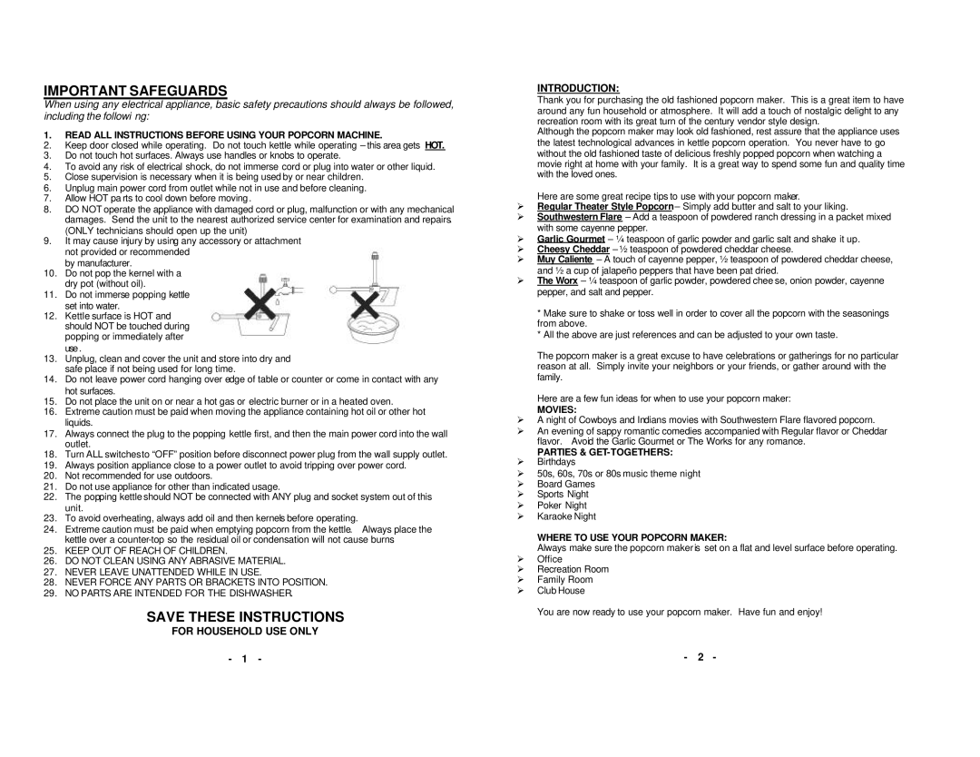 Maximatic EPM-400 instruction manual Important Safeguards, Read ALL Instructions Before Using Your Popcorn Machine 