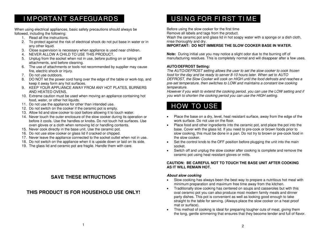 Maximatic MST-800V warranty Important Safeguards, Using for First Time, HOW to USE, AUTO/DEFROST Setting 