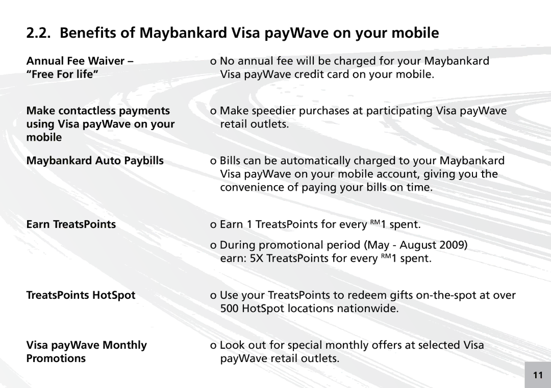 Maxis 73315-V Benefits of Maybankard Visa payWave on your mobile, Earn TreatsPoints, TreatsPoints HotSpot, Promotions 