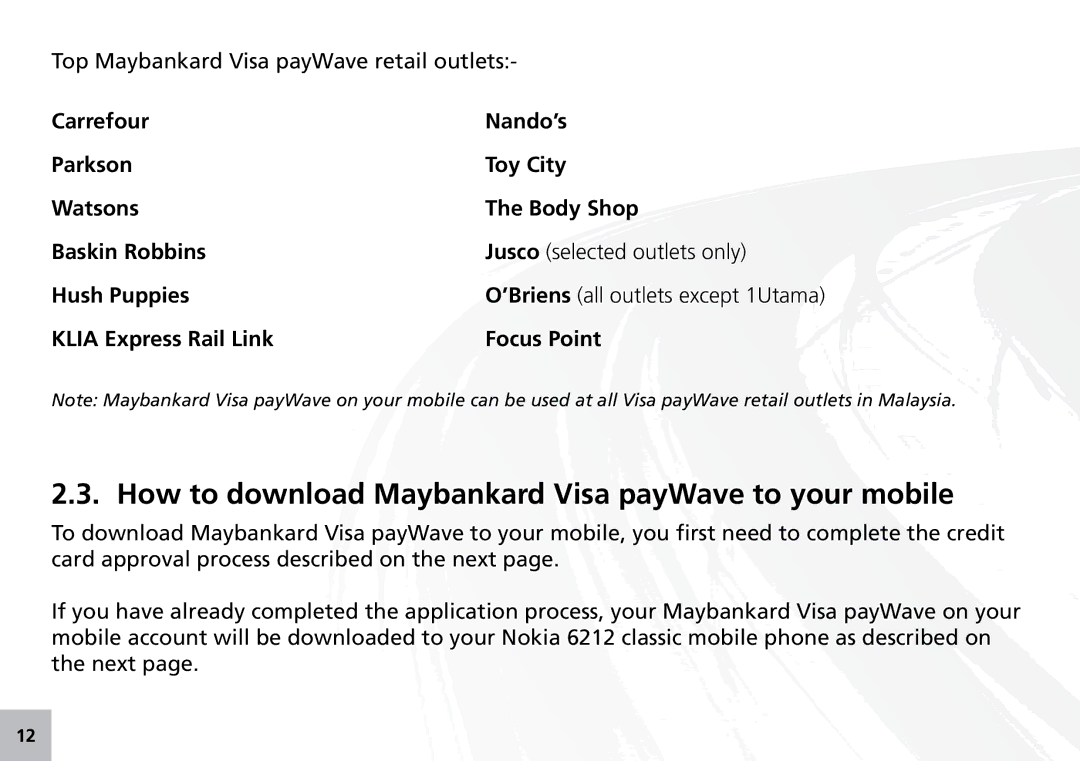 Maxis 73315-V manual How to download Maybankard Visa payWave to your mobile, Klia Express Rail Link Focus Point 