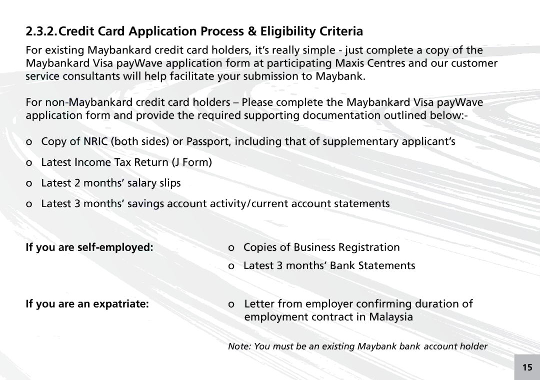 Maxis 73315-V Credit Card Application Process & Eligibility Criteria, If you are self-employed, If you are an expatriate 