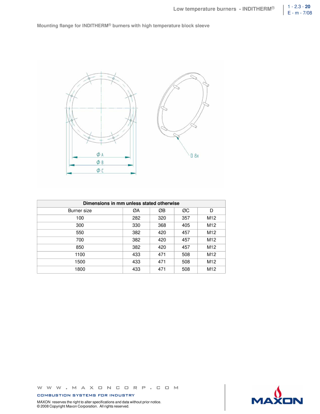 Maxon Telecom 1100, 850, 550, 700, 300, 1800, 1500 specifications 3 20 E m 7/08 