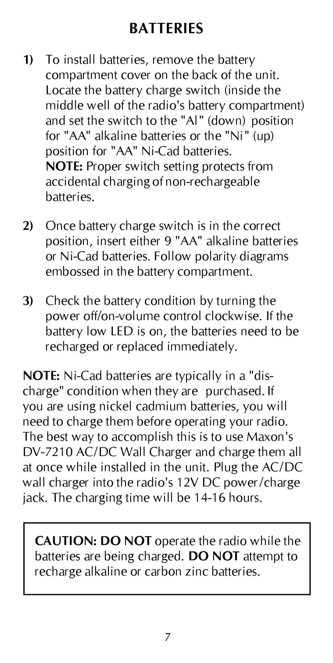 Maxon Telecom HCB-10C owner manual Batteries 