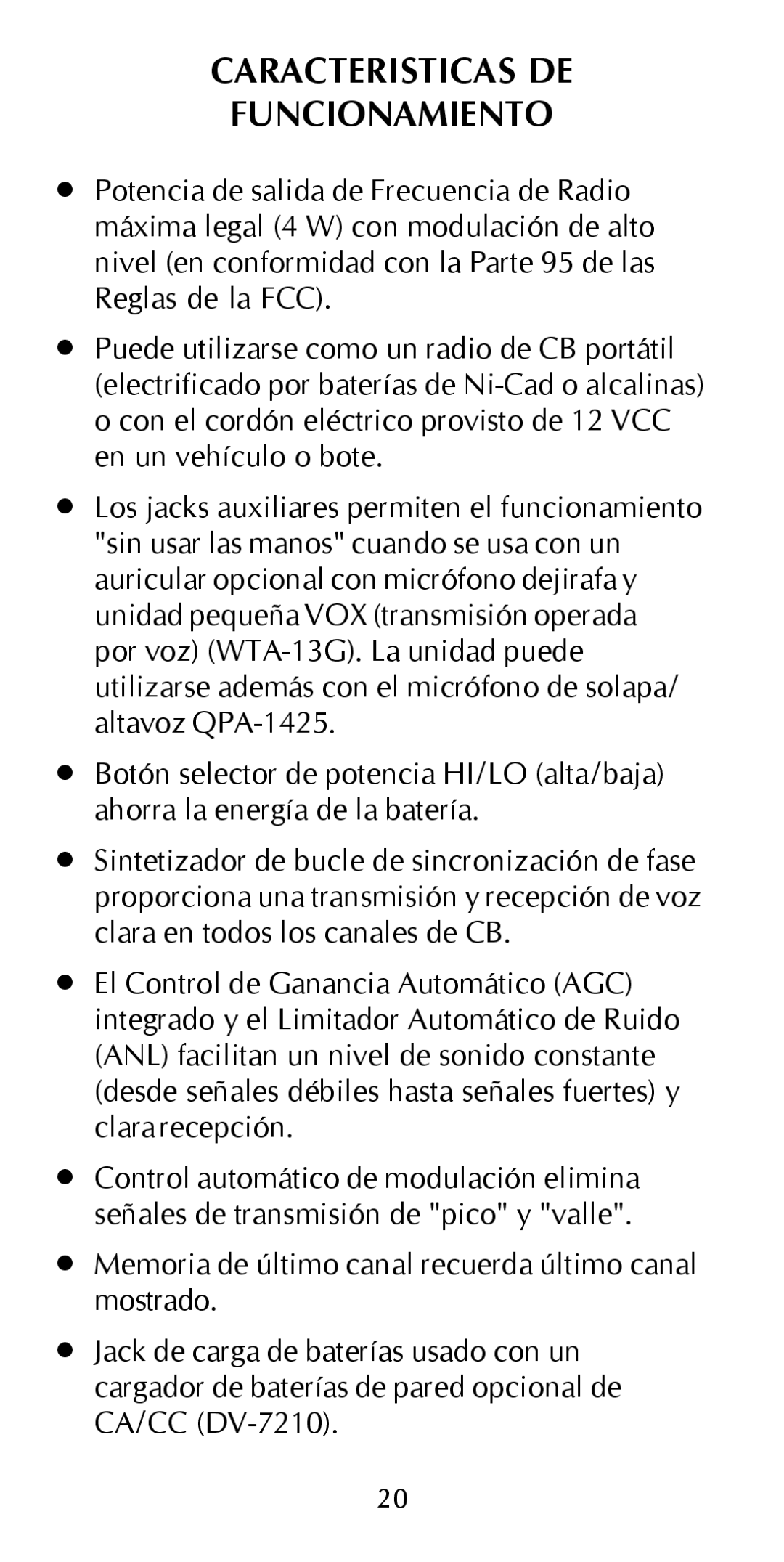 Maxon Telecom HCB-10C owner manual Caracteristicas DE Funcionamiento 