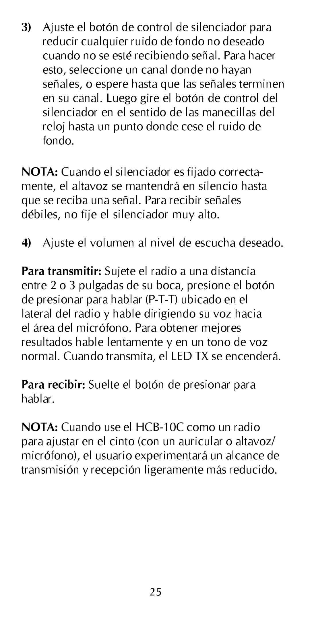 Maxon Telecom HCB-10C owner manual Para recibir Suelte el botón de presionar para hablar 